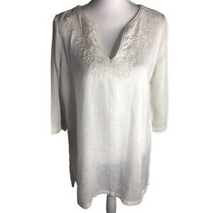 Margaritaville Linen 3/4 Sleeve Tunic Embroidered Swim Coverup Dress